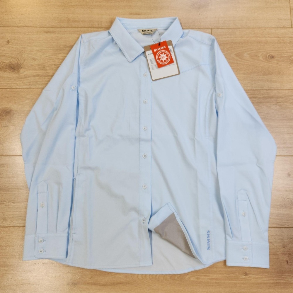 Simms Isle Shirt Womens Large Blue Long Sleeve Fishing Quick Dry UPF 30+ Sun